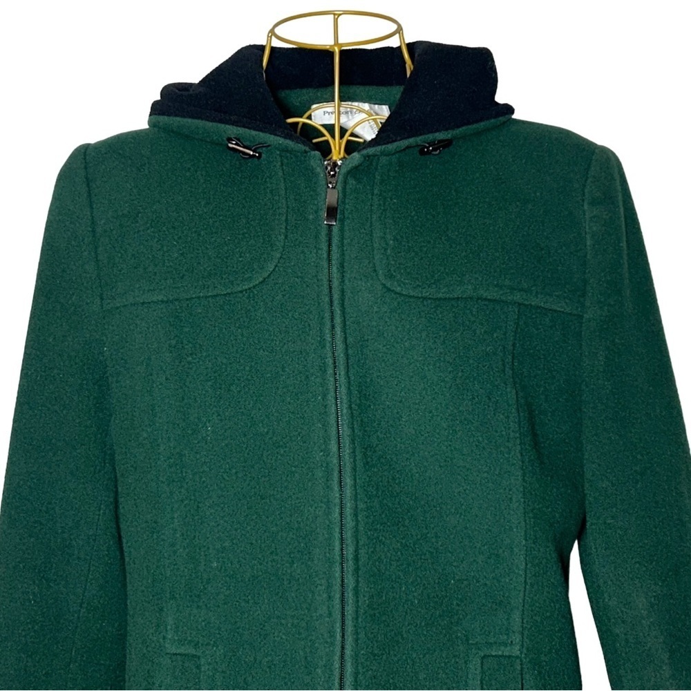 Preston & York Wool Coat in Rich Green with Pockets, Full Zip, & Hood, Small - Picture 10 of 15